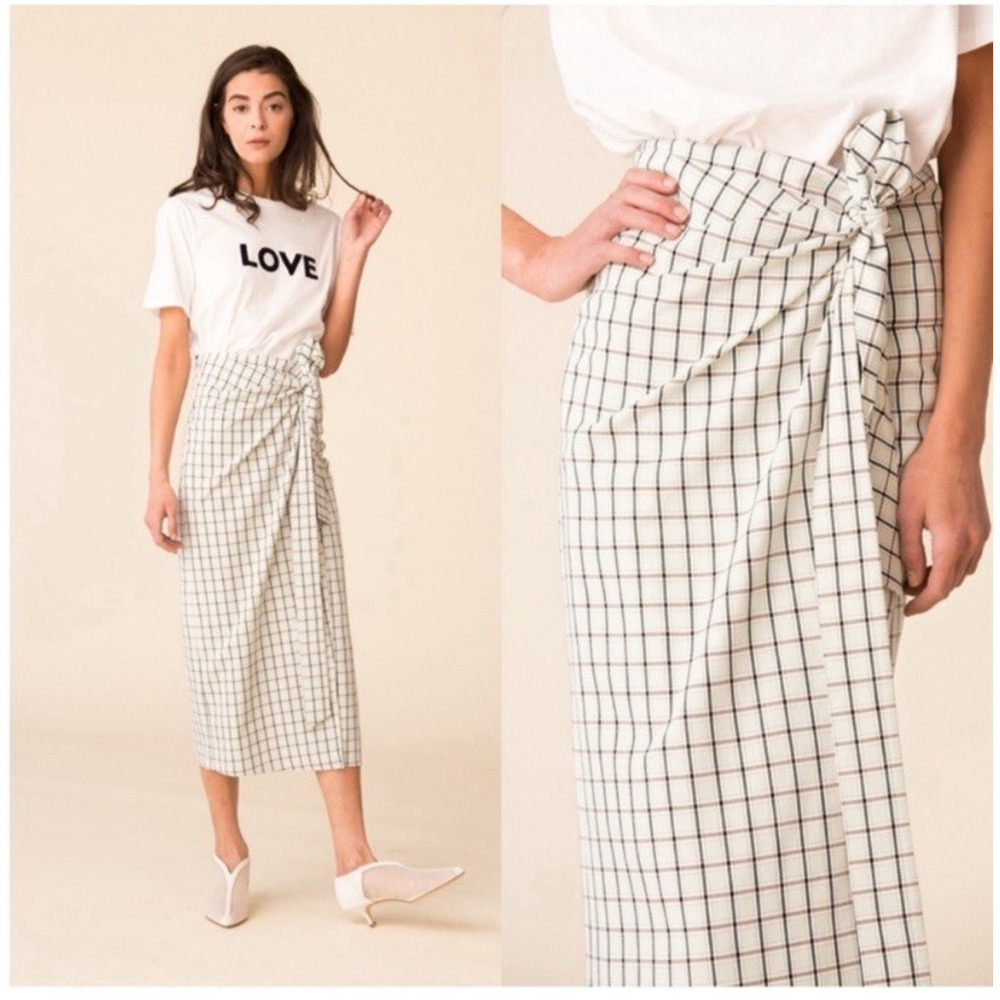 Tibi Elliot Checked Wrap Asymmetrical Viscose Blend Banded Waist Skirt Size 10 - Picture 4 of 12